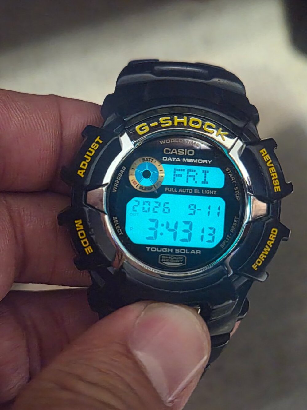 Casio G Shock Digital Blue and yellow